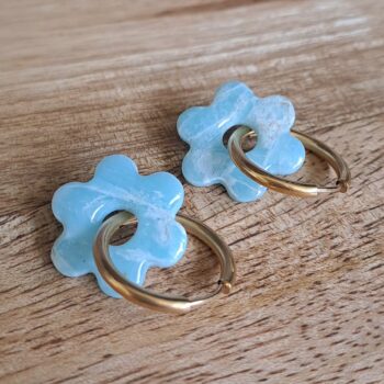 PETITES FLEURS bleu ciel marbré